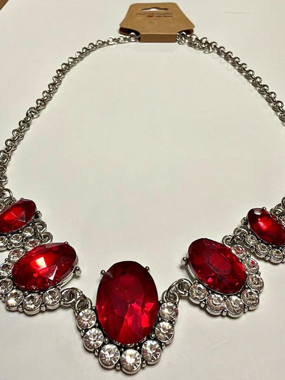 Red & Silver Statement Necklace Like New